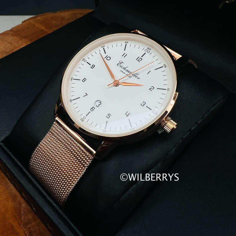 Eichmuller Germany since 1950 Traditional Eichmüller 42mm Steel Mesh Bracelet Watch Rose Gold
