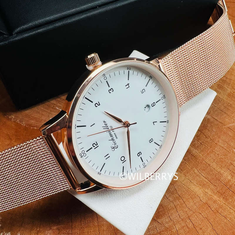 Eichmuller Germany since 1950 Traditional Eichmüller 42mm Steel Mesh Bracelet Watch Rose Gold