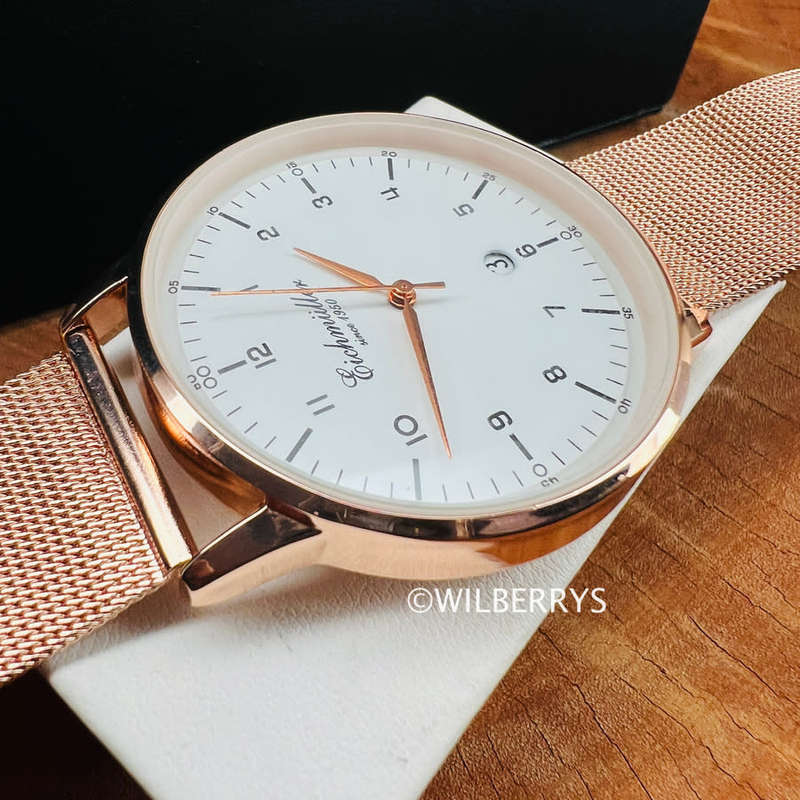 Eichmuller Germany since 1950 Traditional Eichmüller 42mm Steel Mesh Bracelet Watch Rose Gold
