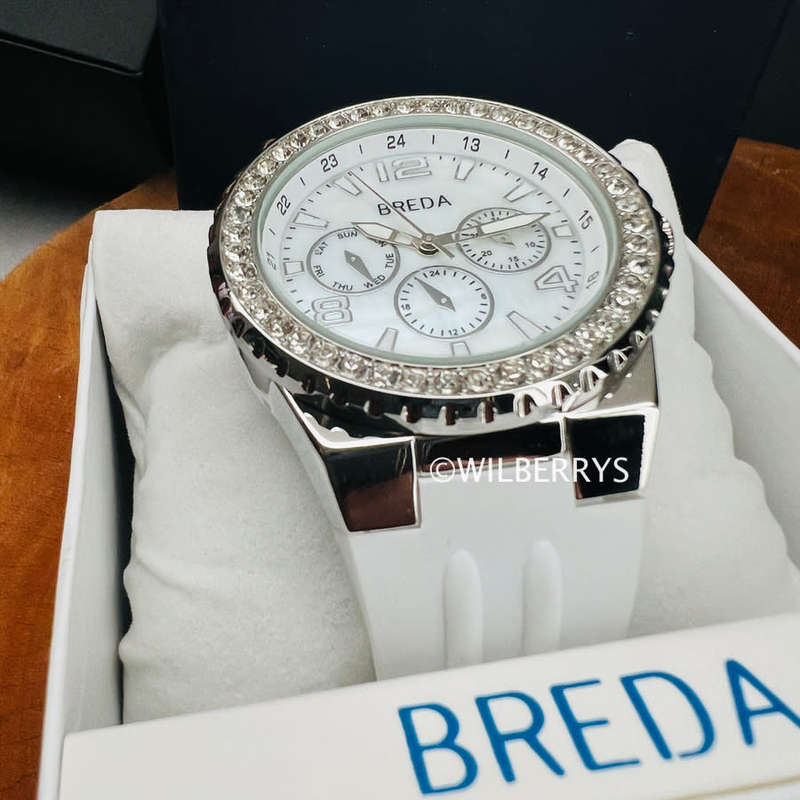 BREDA Women`s Glamor Crystal Watch with Silicone Snow White Strap