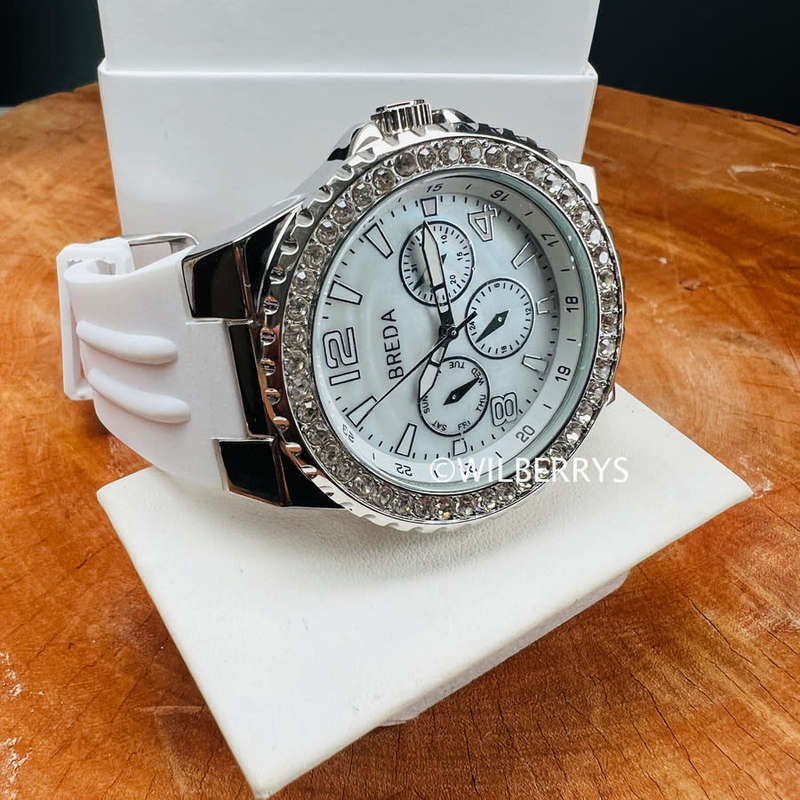 BREDA Women`s Glamor Crystal Watch with Silicone Snow White Strap
