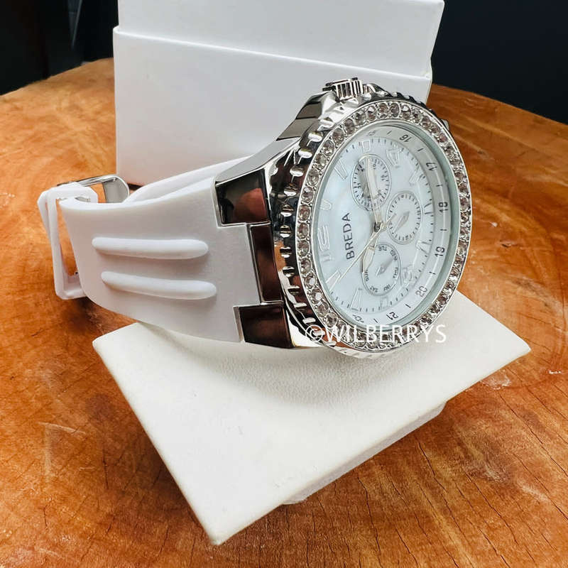 BREDA Women`s Glamor Crystal Watch with Silicone Snow White Strap