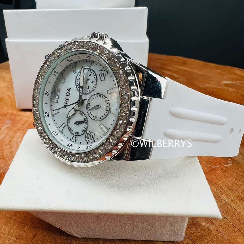 BREDA Women`s Glamor Crystal Watch with Silicone Snow White Strap