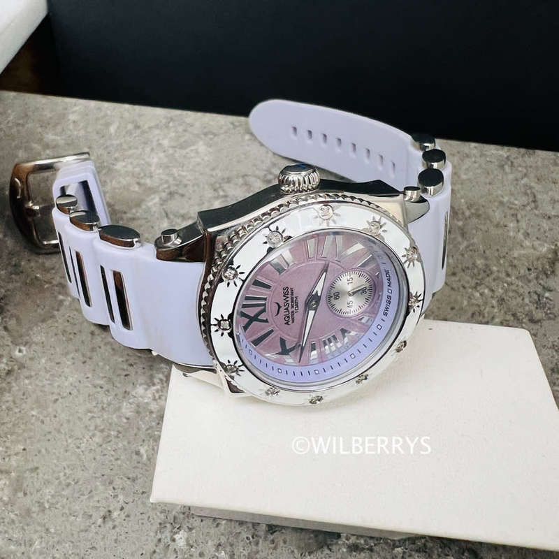 Aquaswiss Women`s Swissport 12 Diamond Watch with Paris Violet Silicone Strap