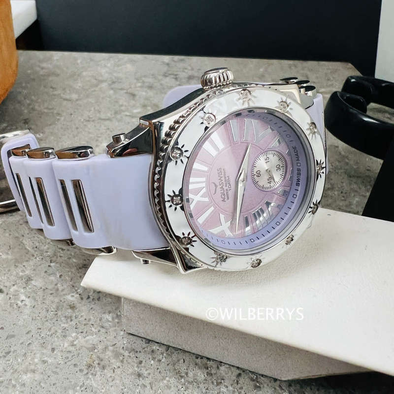 Aquaswiss Women`s Swissport 12 Diamond Watch with Paris Violet Silicone Strap