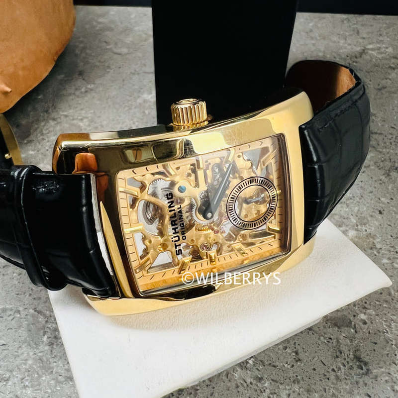 Limited Edition Sturhling Original Men Automatic Rectangular Skeleton Watch