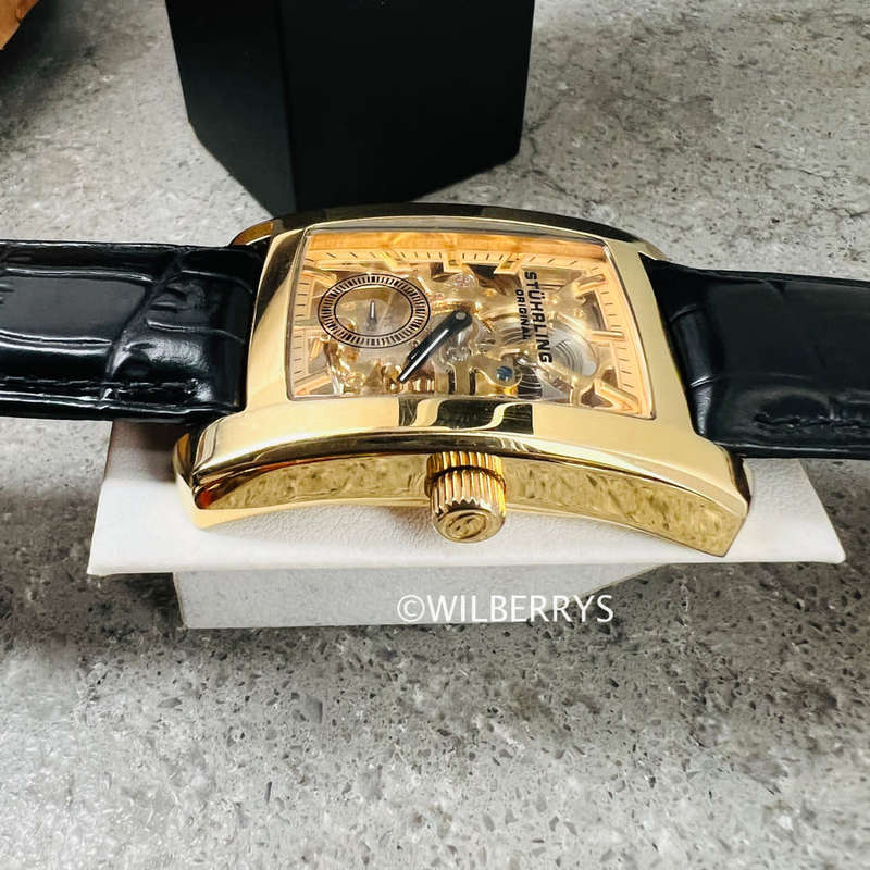 Limited Edition Sturhling Original Men Automatic Rectangular Skeleton Watch