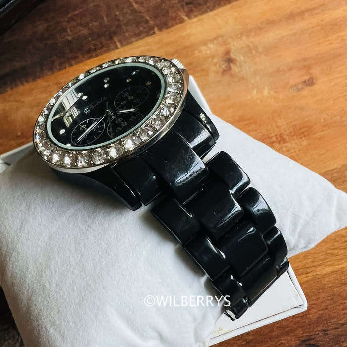 BREDA Women`s Glamor Crystal Watch with Resin Black Strap