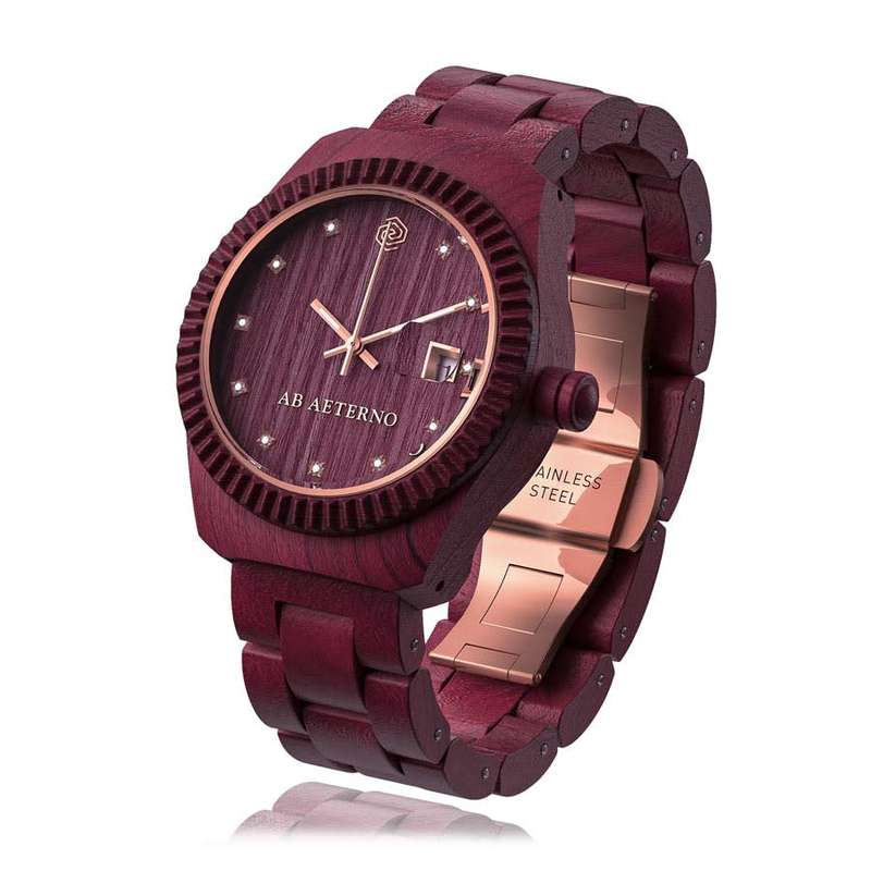 AB AETERNO Women`s Premium Italian Swiss movement SWAROVKI + PURPLE WOOD WATCH,  NEW