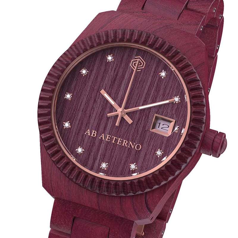 AB AETERNO Women`s Premium Italian Swiss movement SWAROVKI + PURPLE WOOD WATCH,  NEW