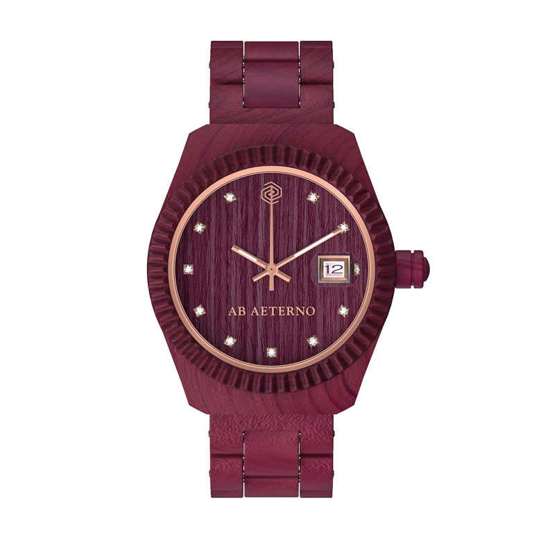 AB AETERNO Women`s Premium Italian Swiss movement SWAROVKI + PURPLE WOOD WATCH,  NEW