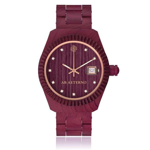 AB AETERNO Women`s Premium Italian Swiss movement SWAROVKI + PURPLE WOOD WATCH,  NEW