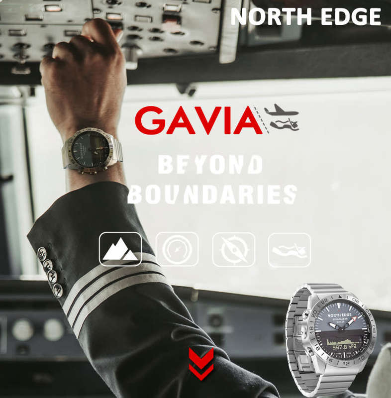 NORTH EDGE Gavia Watch Pilot and Diver Tactical | Silicone Orange Strap