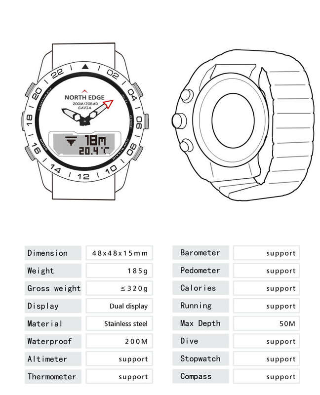NORTH EDGE Gavia Watch Pilot and Diver Tactical | Silicone Orange Strap