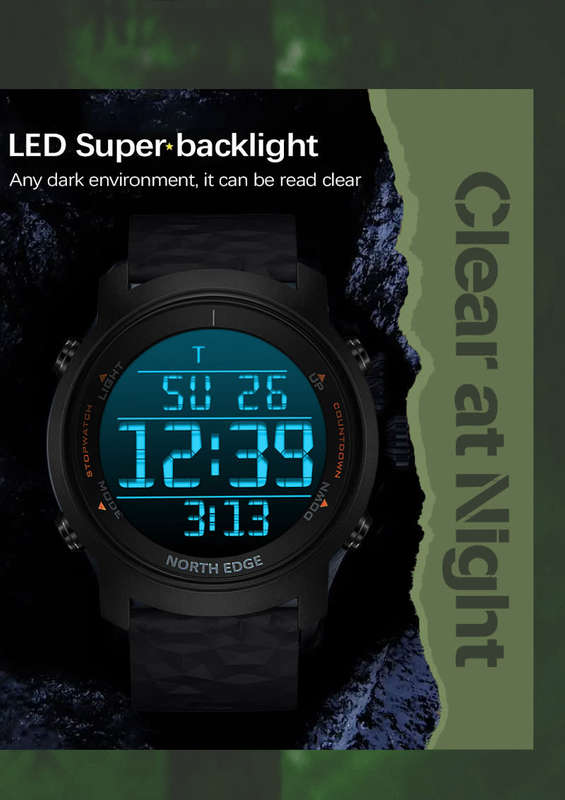NORTH EDGE Mens Tactical Alarm Stopwatch Laker II Watch