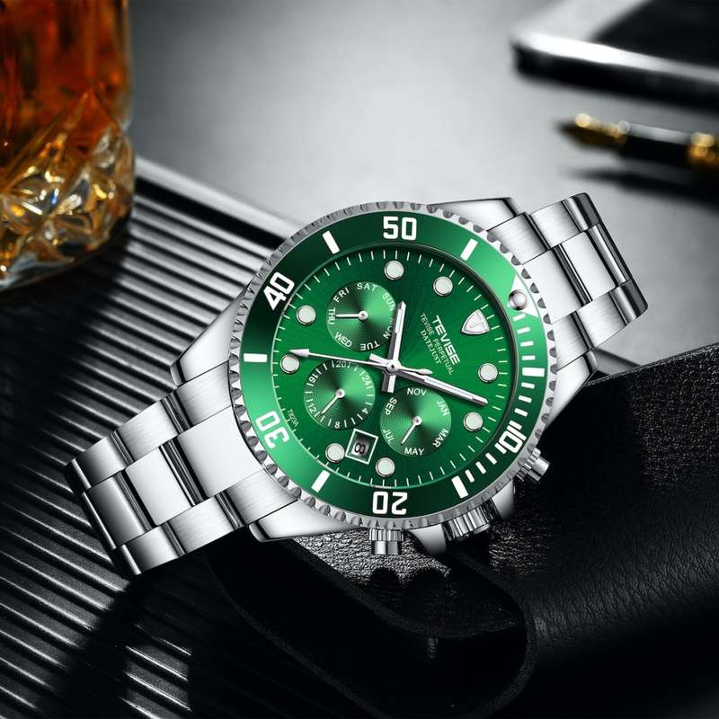 Tevise Men's Perpetual Automatic Silver/Green Watch