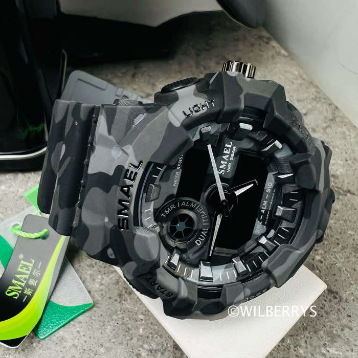 SMAEL Men`s Shock Proof CAMO GREY Watch 5ATM WATER RESISTANT **BRAND NEW**
