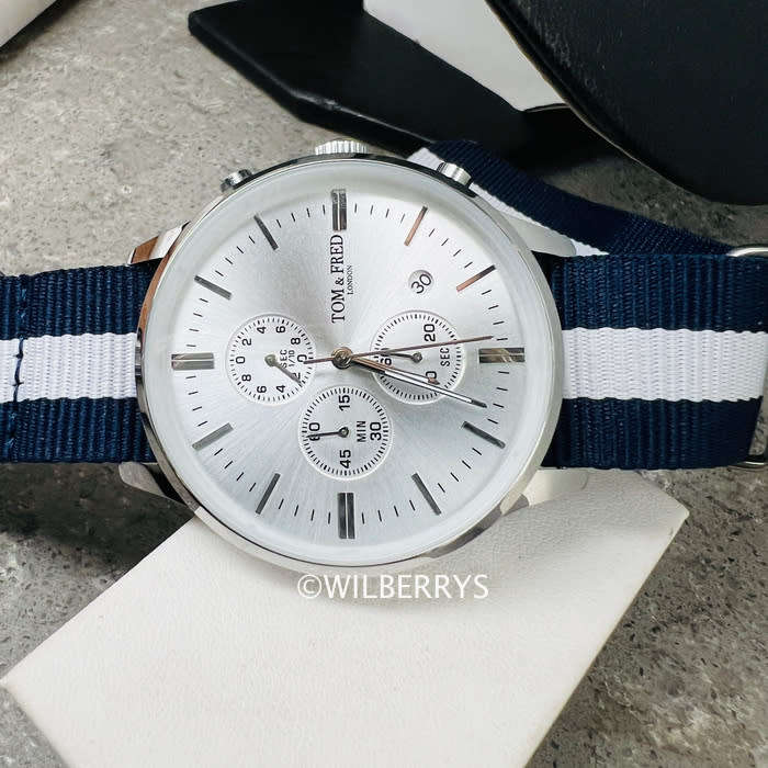 TOM & FRED Piper Chronograph Ice Silver Watch with Nylon Nautical Strap