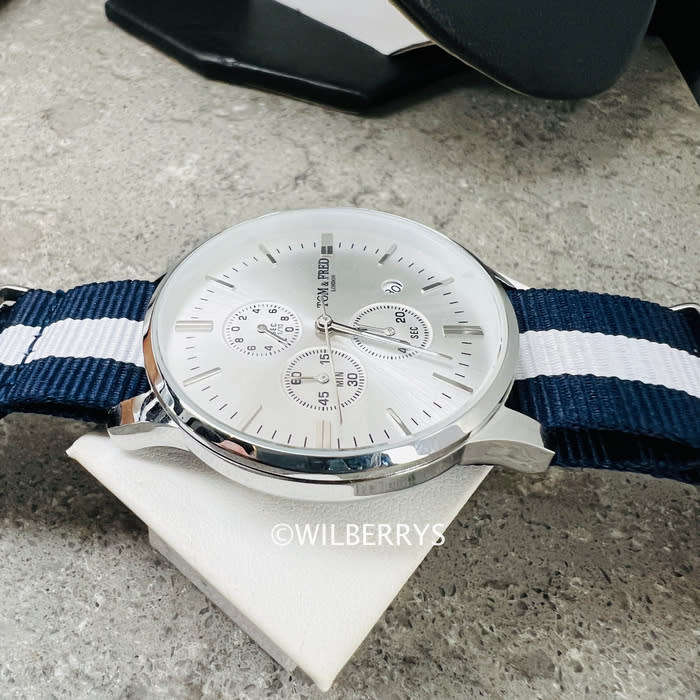 TOM & FRED Piper Chronograph Ice Silver Watch with Nylon Nautical Strap