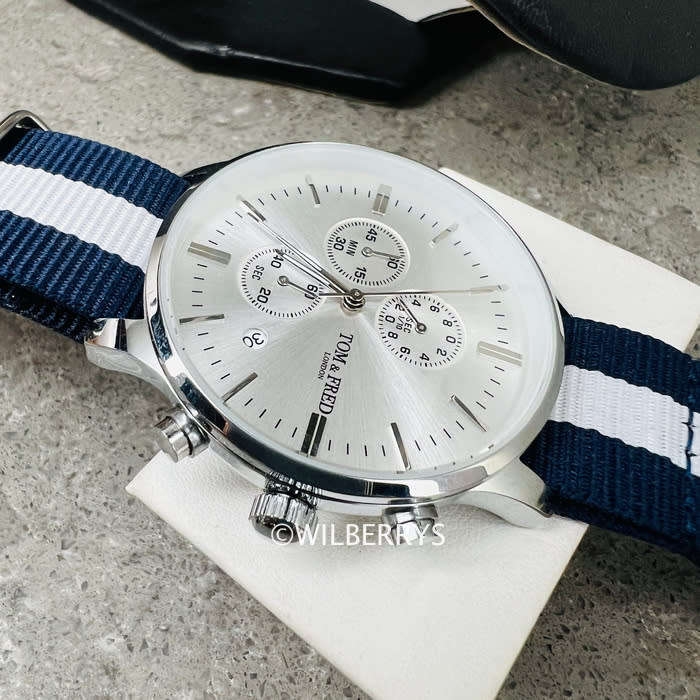 TOM & FRED Piper Chronograph Ice Silver Watch with Nylon Nautical Strap