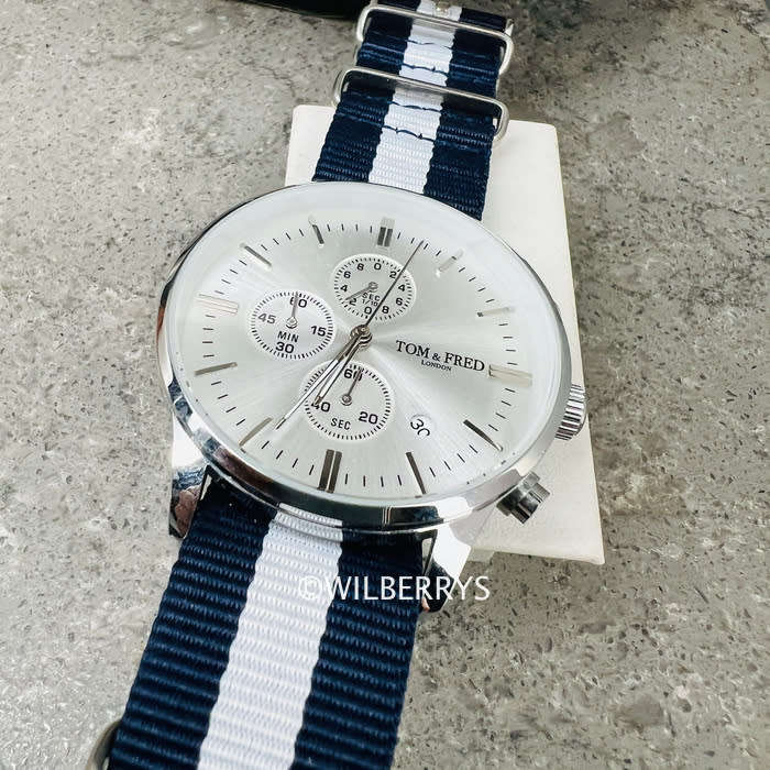 TOM & FRED Piper Chronograph Ice Silver Watch with Nylon Nautical Strap