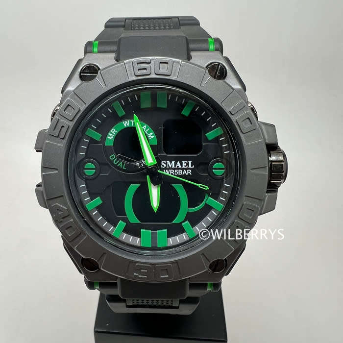 SMAEL Men`s Shock Proof MILITAIRE BLACK / GREEN Watch 5ATM WATER RESISTANT