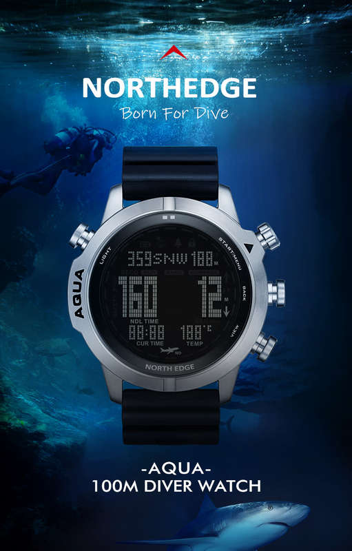 NORTH EDGE Tactical Aqua (Scuba Dive) Watch Black | Silicone Strap