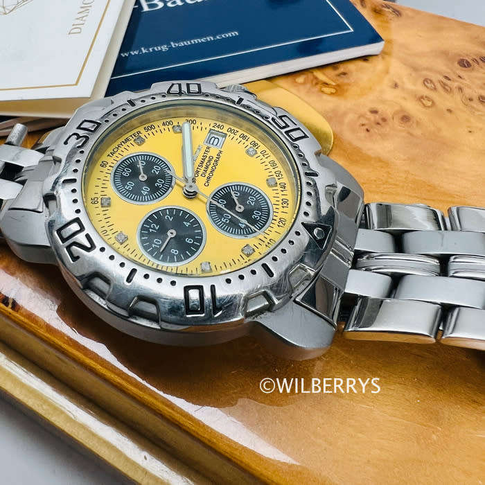 Krug Baumen Mens Sportsmaster Diamond Chronograph Watch Yellow