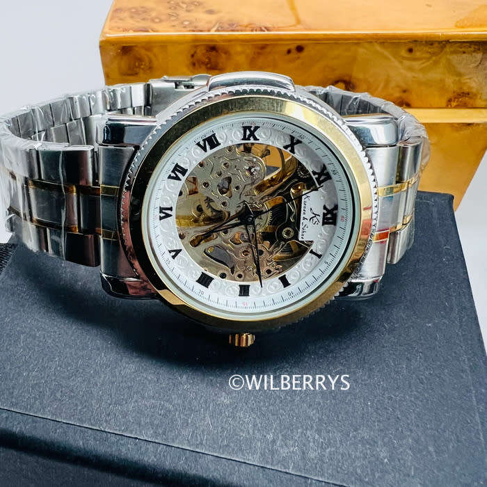 KRONEN & SOHNE ® Men`s EMPEROR MECH AUTOMATIC TWO TONE SKELETON WATCH