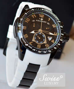 ONLY 1** AQUASWISS Men's Trax SNOW EDITION Black IP Chronograph Swiss Watch w/ BOX, PAPERS