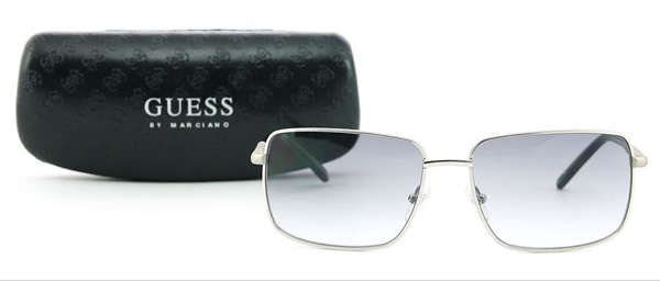 New, 100% Authentic GUESS Men's Aviator Silver/Blue Gradient Sunglasses w. papers and case