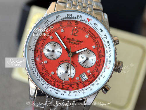 **DIAMOND** MEN'S KRUG BAUMEN AIRMASTER 45MM AVENGER PILOT SLIDE RULE WATCH w. PAPERS, 5YR WARRANTY