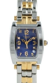 KRUG BAUMEN Ladies Tonneux 4 Diamond Blue Pearl Dial Watch w. box, papers, 5yr warranty