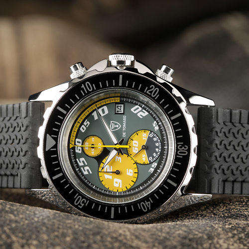 DETOMASO BARI SHOCK PROOF 200M HEIDFELD RACER CHRONOGRAPH MEN'S WATCH W. BOX, PAPERS, FULLY LOADED!!