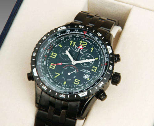 KOTTE & CO** GERMAN BLACK PILOT NAVIGATOR 3 Button Chronograph Watch w/ box, papers