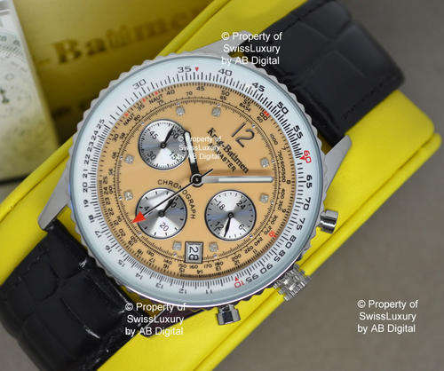 KRUG BAUMEN Men's DESERT STORM TAN Pilot Chronograph Watch + box, papers, 5yr wrnty