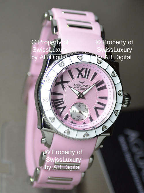 AQUASWISS Women's DIAMOND Paris Pink Watch MADE IN SWITZERLAND w. 12 diamonds