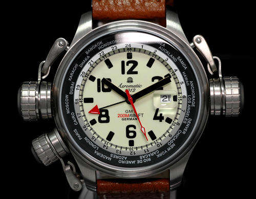 1 DAY ONLY** AEROMATIC 1912 GERMAN 200M GMT WORLD WAR II PILOT WORLD TIMER DEFENDER W/ WAR TIN