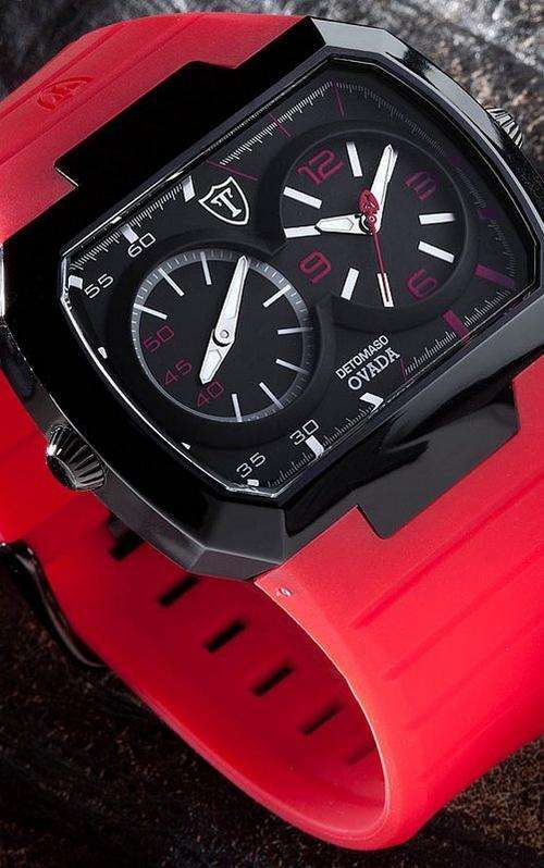 DETOMASO Men's Ovada Dual Time Watch Black/Red BRAND NEW, BOXED WITH PAPERS/GUARANTEES