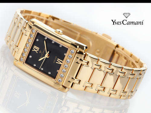 **PURE LUXURY** YVES CAMANI Ladies Calais Gold SWAROVSKI CRYSTAL Watch BOXED WITH PAPERS
