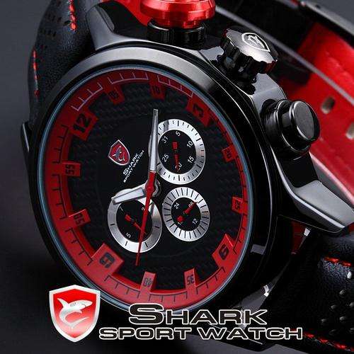 SHARK SPEED LEMANS INSPIRED GOLD TRIM CHRONOGRAPH WATCH W/ BOX, PAPERS, LOADED!!