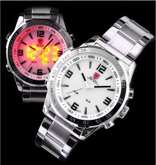 SHARK LED BULL SHARK WHITE STEEL WATCH W/ BOX, PAPERS, LOADED!!