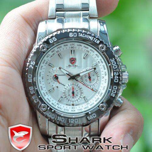SHARK MILITARY SAW SHARK TACTICAL SILVER DIAL CHRONOGRAPH WATCH W/ BOX, PAPERS, LOADED!!