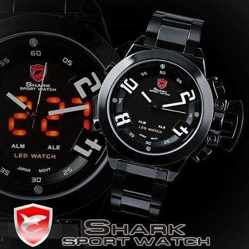 *1 day only* SHARK LED 45MM SPEEDBOAT 3 HAND BLACK IP STEEL WATCH W/ BOX, PAPERS, LOADED!!