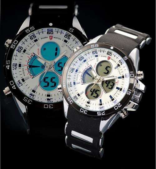SHARK DUAL LED CHRONOGRAPH PACIFIC REGATTA WATCH W/ BOX, PAPERS, LOADED!!