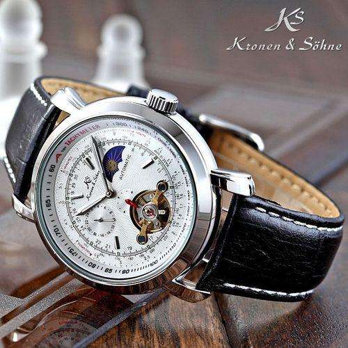 *1 day only* KRONEN & SOHNE Moonphase Tourbillon Automatic Mechanical Watch w/ box, papers, warranty