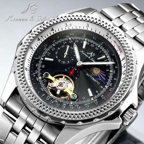 KRONEN & SOHNE Steel Automatic Night Moonphase Mechanical Watch w/ box, papers, warranty