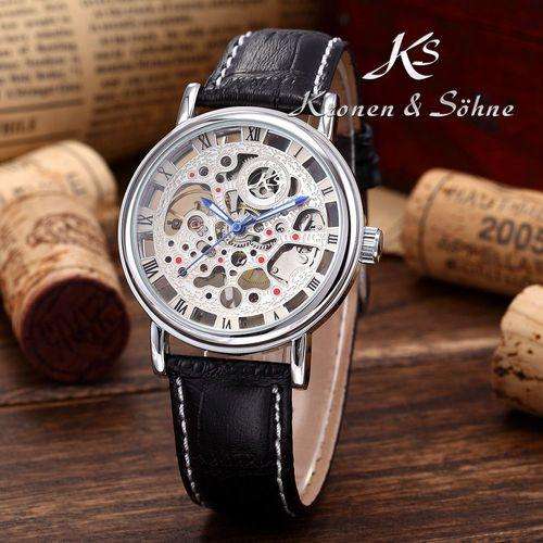 KRONEN & SOHNE Silver Roman Warrior Skeleton Automatic Mechanical Watch w/ box, papers, warranty