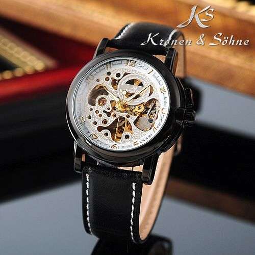 KRONEN & SOHNE "BLACK IONIZED" Warrior Automatic Mechanical Leather Watch w/ box, papers, warranty