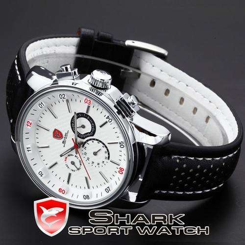 SHARK WHITE CARBON INFUSED GT RACER LEATHER CHRONOGRAPH WATCH W/ BOX, PAPERS, LOADED!!